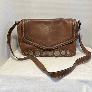 western style crossbody handbag Linea Pelle brown leather silver hardware NWT